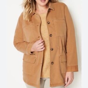 J. Jill size XL garment dyed anorak jacket brown cotton French terry button up